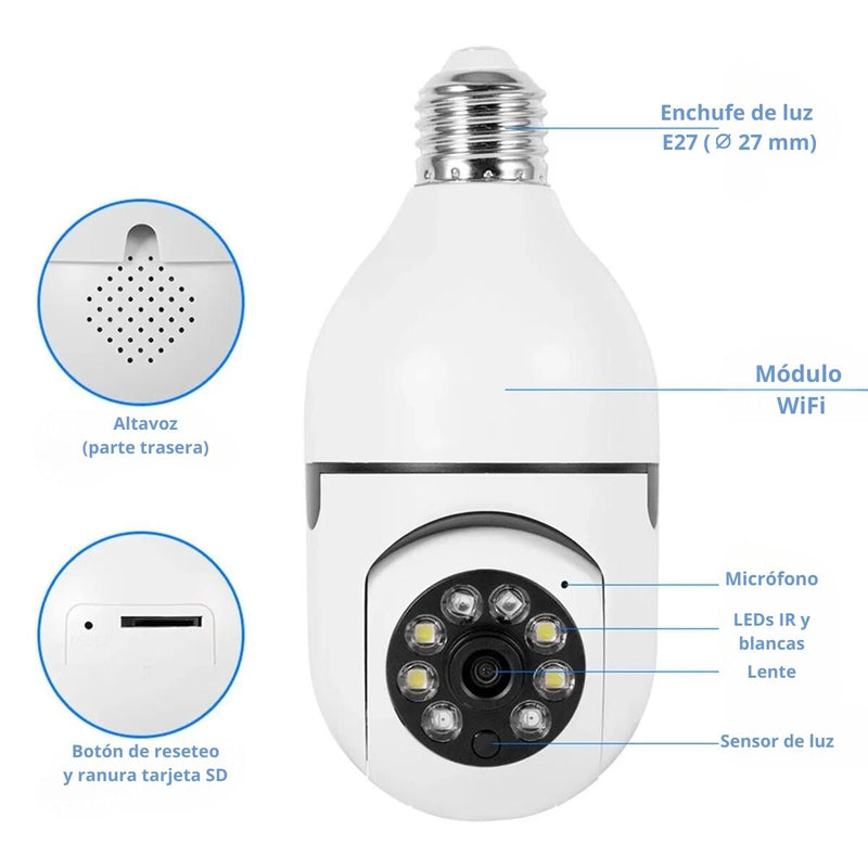 Camara Ip Tipo Bombillo 360º Robotica Wifi Vision Nocturna