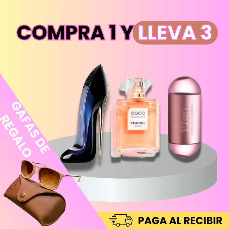 PROMOCIÓN:🔥KIT PERFUMES ( GOOD GIRL+ 212 VIP SEXY + COCO MADEMOISELLE) + GAFAS DE REGALO🔥